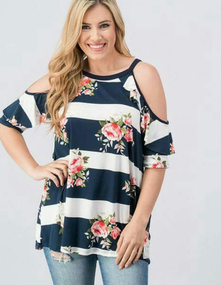 Boutique Cold Shoulder Floral Top